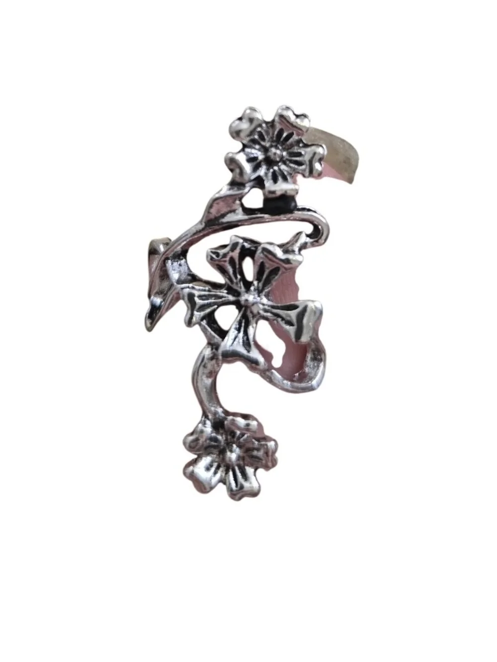 4/$15 Color: Silver Floral Vine Adjustable Ring - Women Jewelry Sz 6